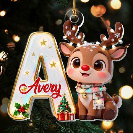 Adorable Reindeer Alphabets - Personalized 1-Layer Acrylic Ornament